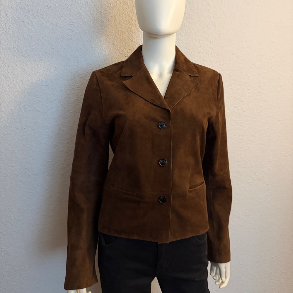 NWT JASON WU Brown Suede Button-Front Jacket Classic Tailored Fit Blazer - Picture 2 of 16
